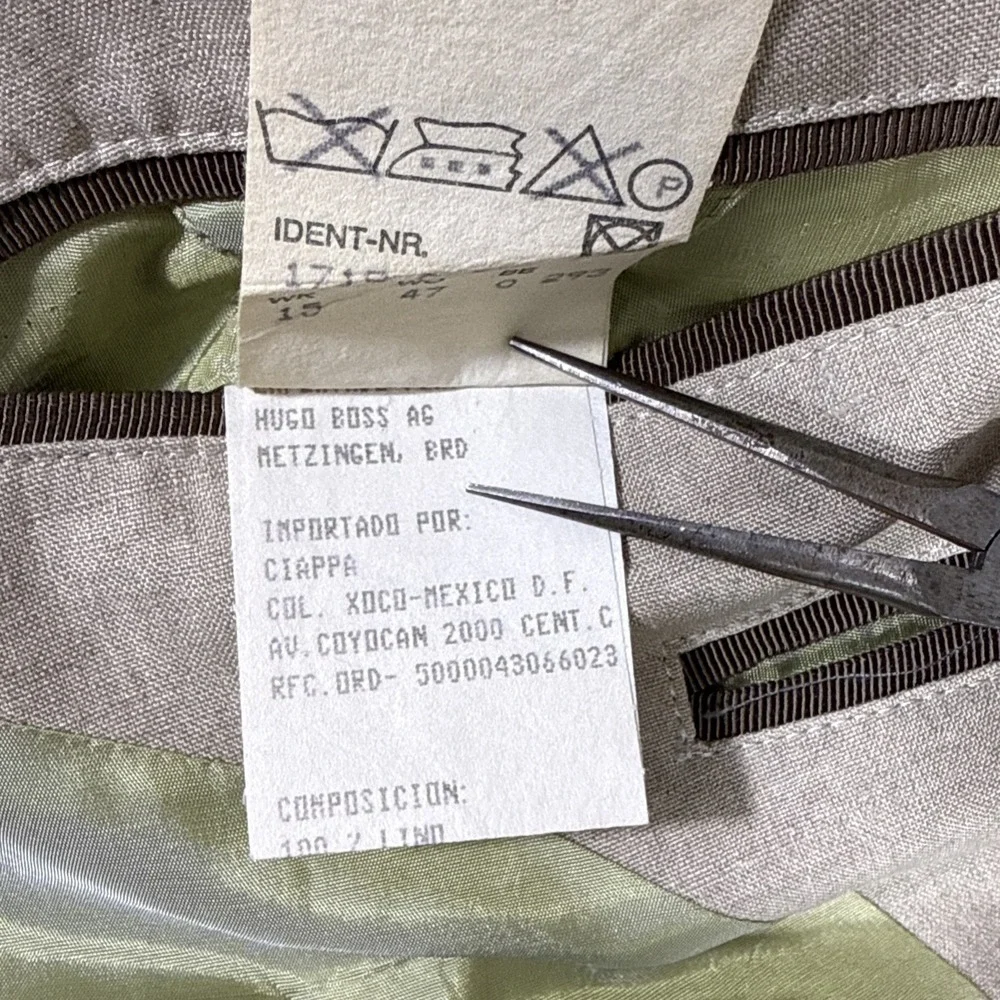 Hugo Boss Jacket Mens Size 42 Chest 100% Solbiati Linen Sand Double Breasted